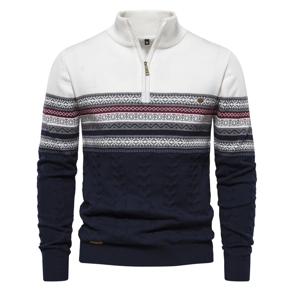 AIOPESON Men Fashion 2023 Nieuwe Herfst Hoge Kwaliteit Ritstrekkers Mannen Warme Winter Katoenen Truien voor Mannen Etnische Patronen Casual Heren Trui M 65-75 kg wit