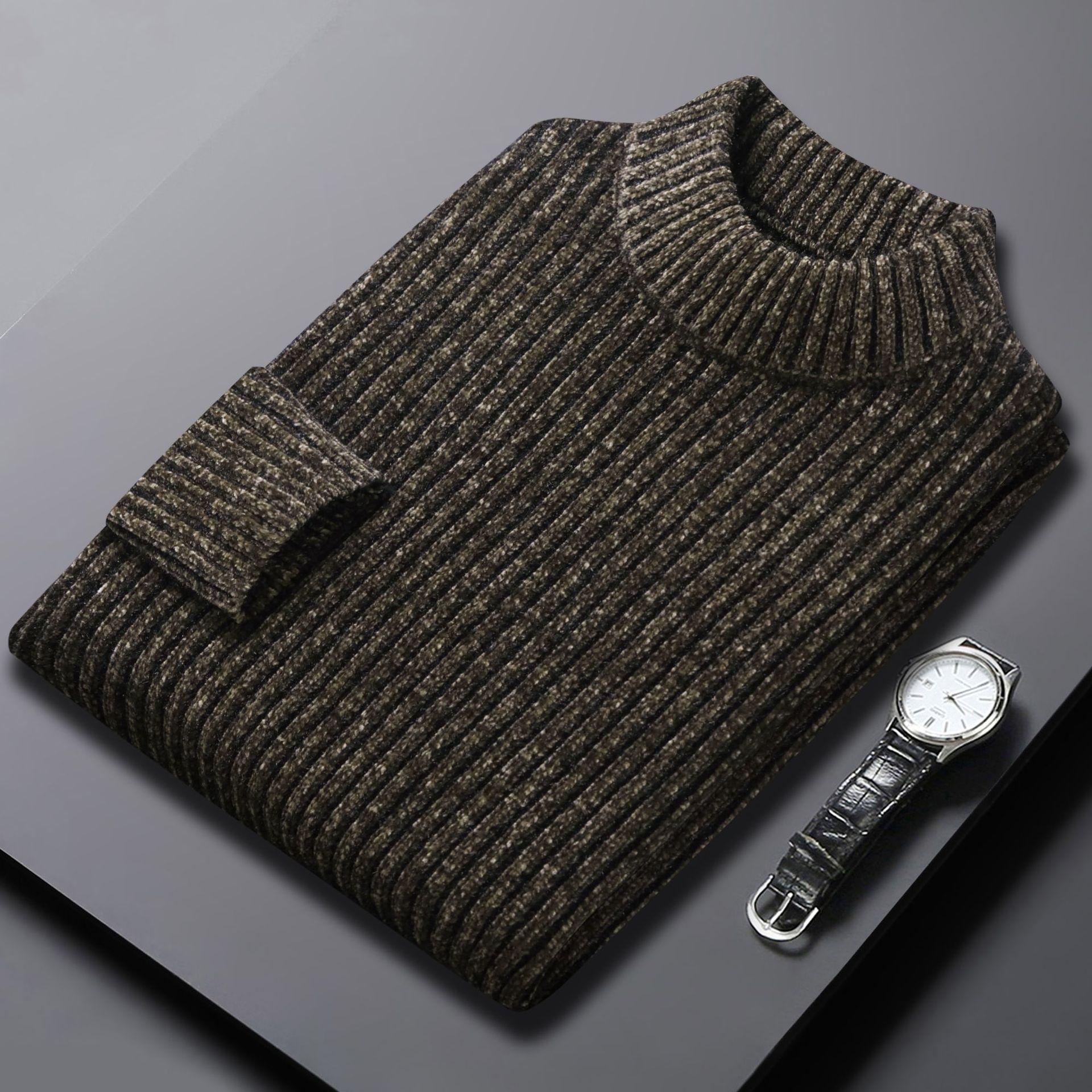 CHIC STUDIO Herfst en winter gebreide dikke dikke naald trui Mid-jeugd halve coltrui Chenille imitatie nerts warme stretch trui voor mannen 2XL/120/180