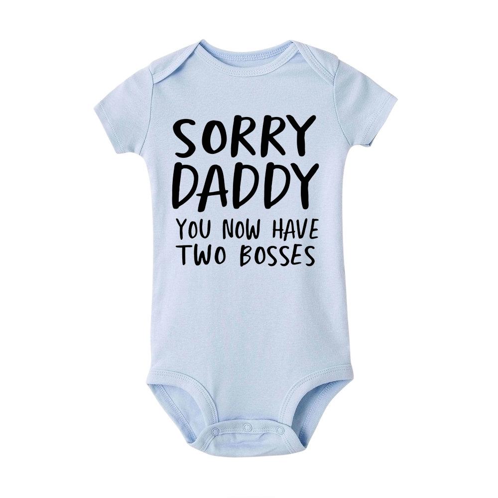 Jiangkao Pasgeboren baby romper Sorry papa, je weet dat je twee bazen hebt, katoenen jumpsuit met print voor baby's 3M