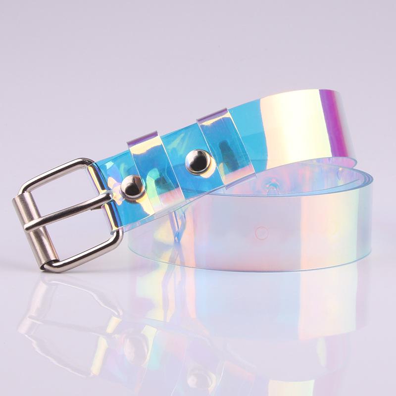 Peishi Eenvoudige en veelzijdige klassieke damesriem Damesmode Kleurrijke transparante plastic riem Dames 120cm