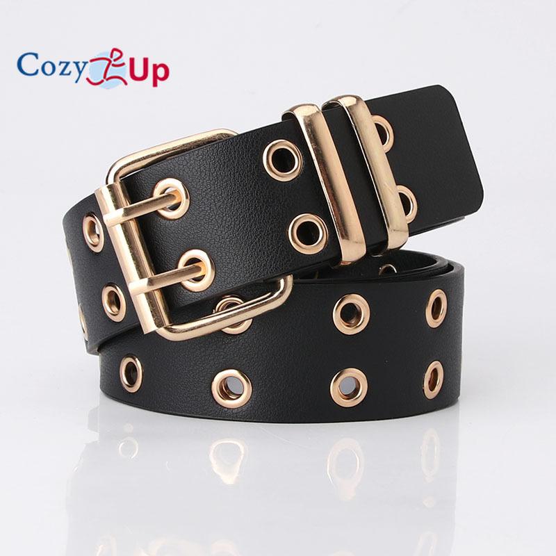 Cozy Up Europese en Amerikaanse mode Dubbele pin gesp Dubbele rij luchtgat riem Dames jeans broekriem 105*3.8cm zwart