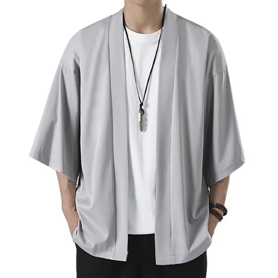 Chosyin Herenoverhemd Kimono Japanse Stijl Effen Kleur Samurai Kostuum Aziatische Kleding Driekwart Cardigan Herenoverhemd Jas M