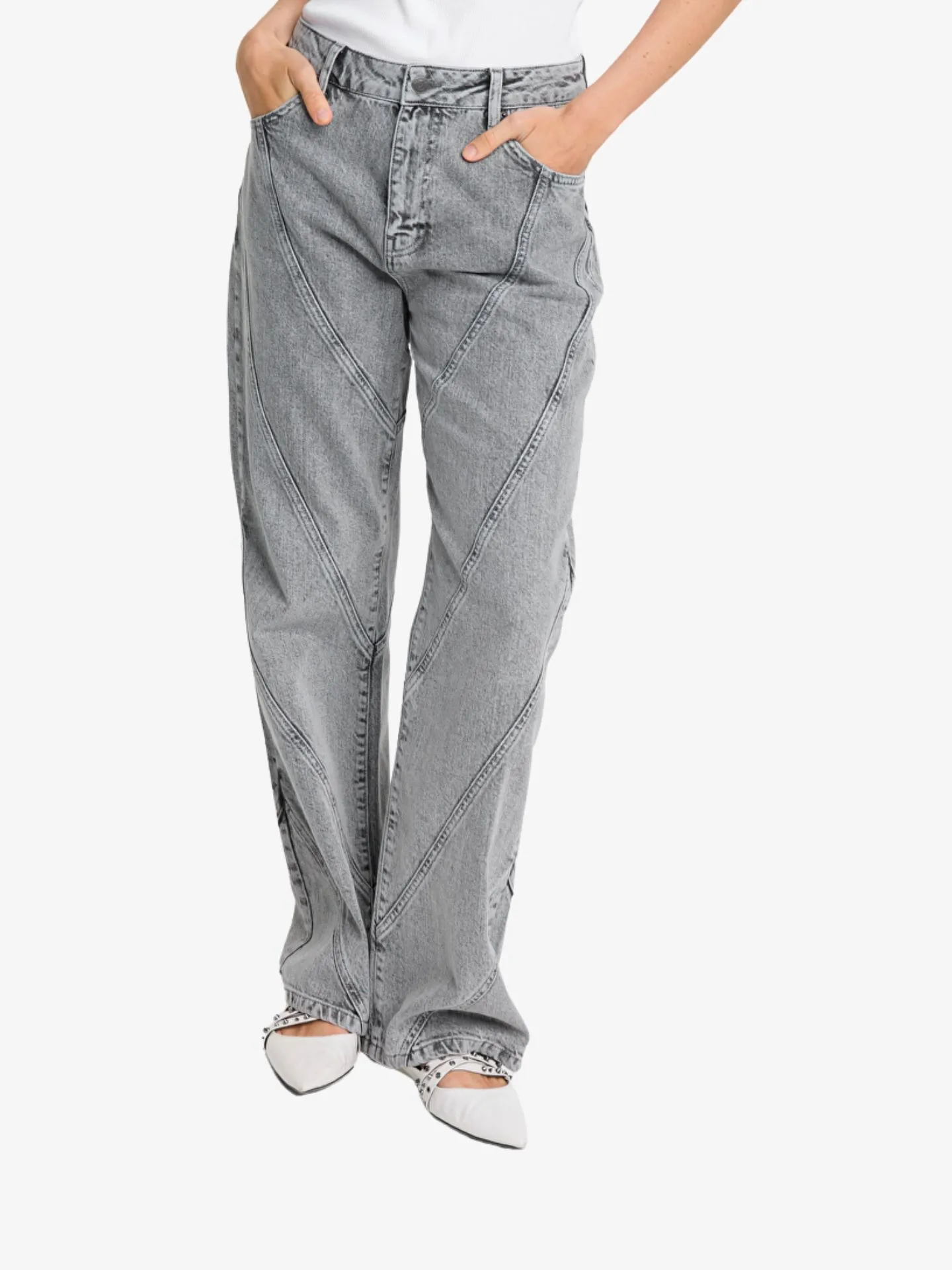 Alix The Label Dames spijkerbroek cutseams denim grey washed denim