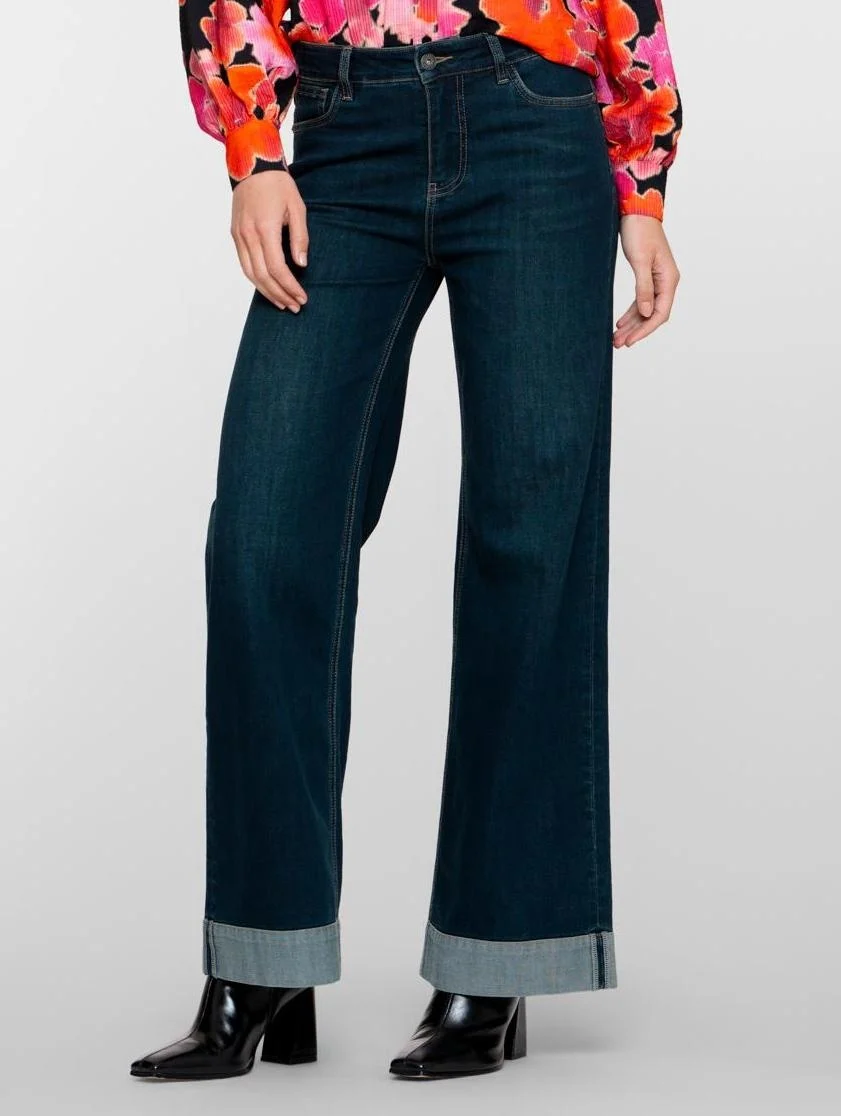 Geisha 51544-10 850 jeans wide turn-up black denim tinted