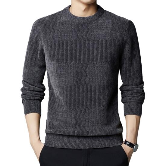 Yunzhu Herfst Winter Heren Trui Ronde Hals Gebreid Dik Warm Lange Mouw Effen Kleur Plus Size Mid Lengte Elastische Casual Pullover Heren Trui 2XL