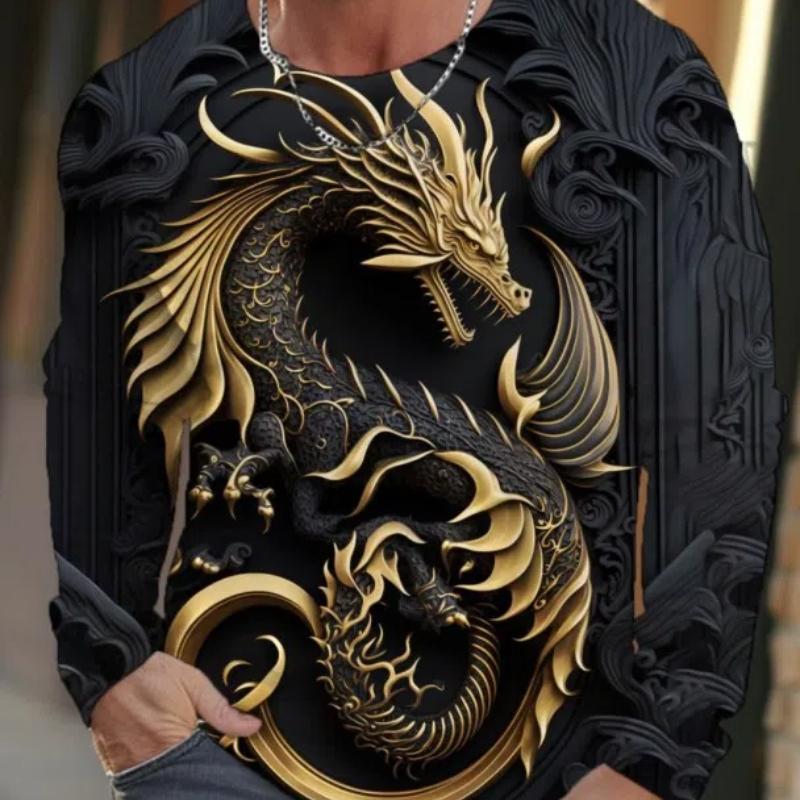 ETST 012 Dragon Heren T-shirt met lange mouwen voor herenkleding Casual top T-shirt Mode Harajuku 3D Full Printing Kleding Streetwear L