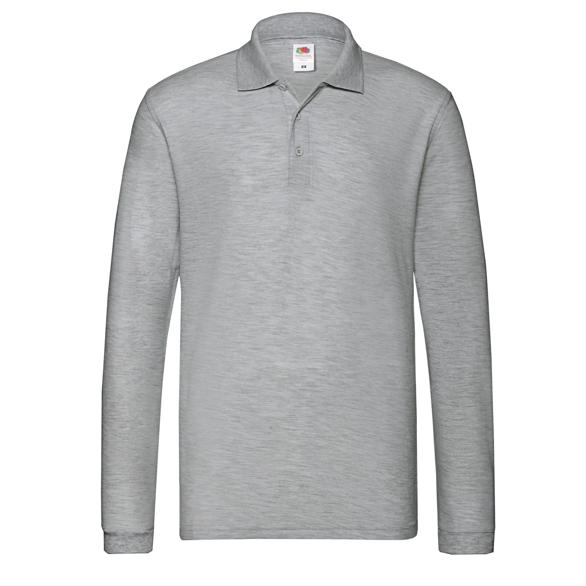 Fruit Of The Loom Mens Premium Heather Long-Sleeved Polo Shirt XL