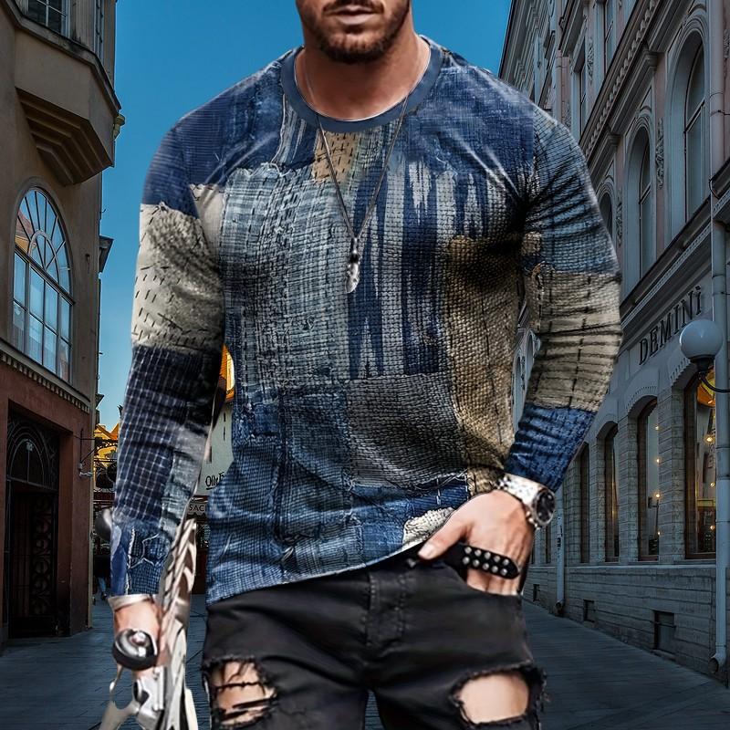 ETST 06 Hip Hop New Geometric 3d Printed Men's Long Sleeve T-Shirt Fashion Street Trend Creative Top Casual O Collar Casual Clothing 4XL