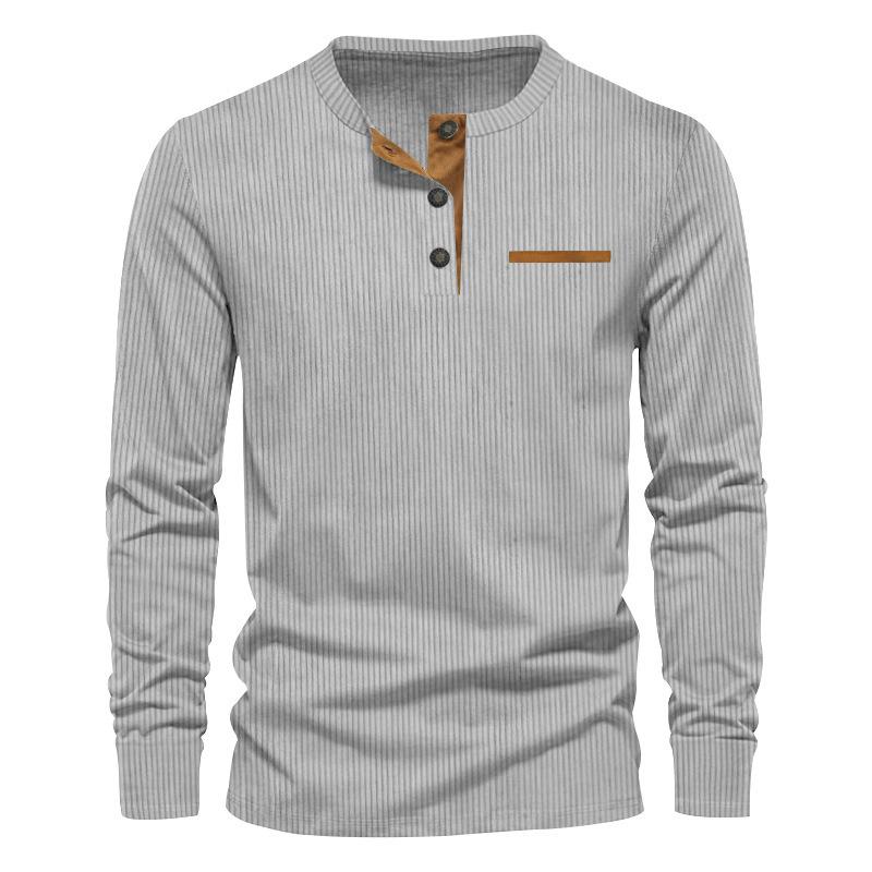 Fashion human Lente nieuw casual heren corduroy Henley overhemd heren lange mouwen Slim T-shirt M
