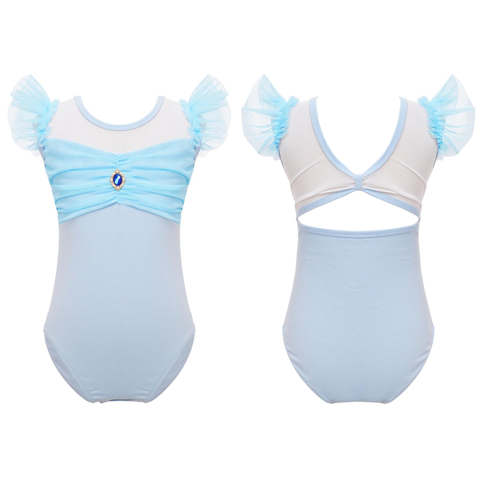 Inhzoy Turnpakje met ruches en korte mouwen voor peutermeisjes voor dansgymnastiek ballet turnpakje jumpsuit 14-15 Years