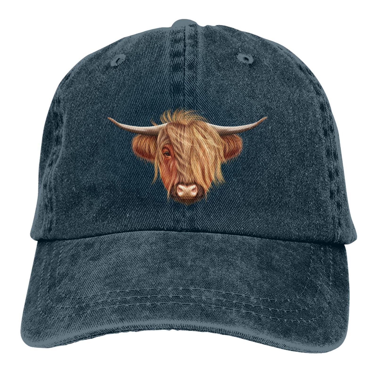 Flowers Fashion Schotse harige Highland Cow-hoeden voor unisex vrouwen Vintage honkbalpet strand vader zonnehoed zwarte denim katoenen petten One Size