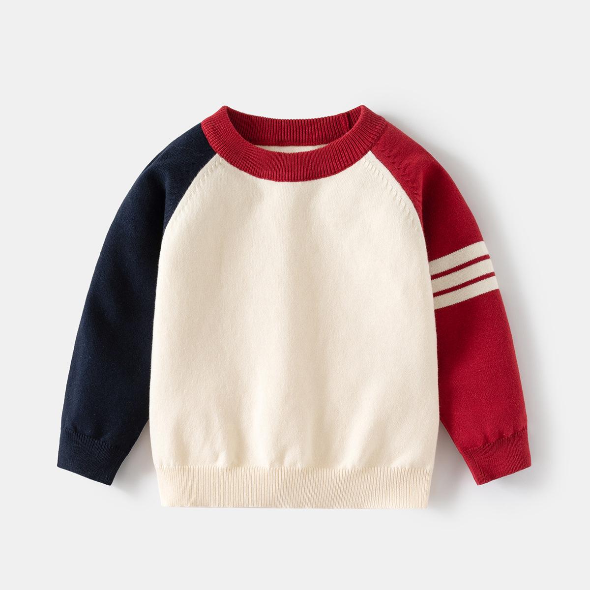 HoneyCherry Boys sweater thin children's knitted sweater 2024 spring and autumn new boys inner bottoming shirt baby top tide 100cm