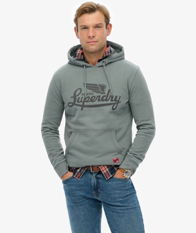 Superdry Heritage Brand Hoodie met Relaxte Pasvorm Blue