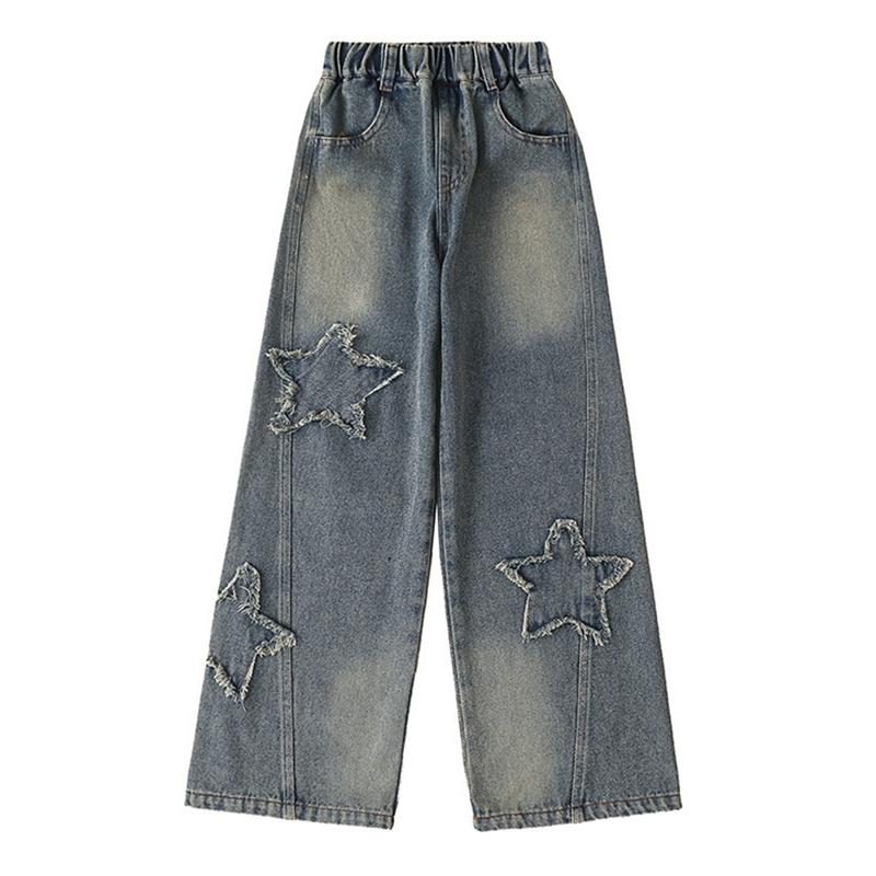 Selfyi Denim broek voor kinderen, vintage jeans met wijde pijpen, casual kinderbroek 150