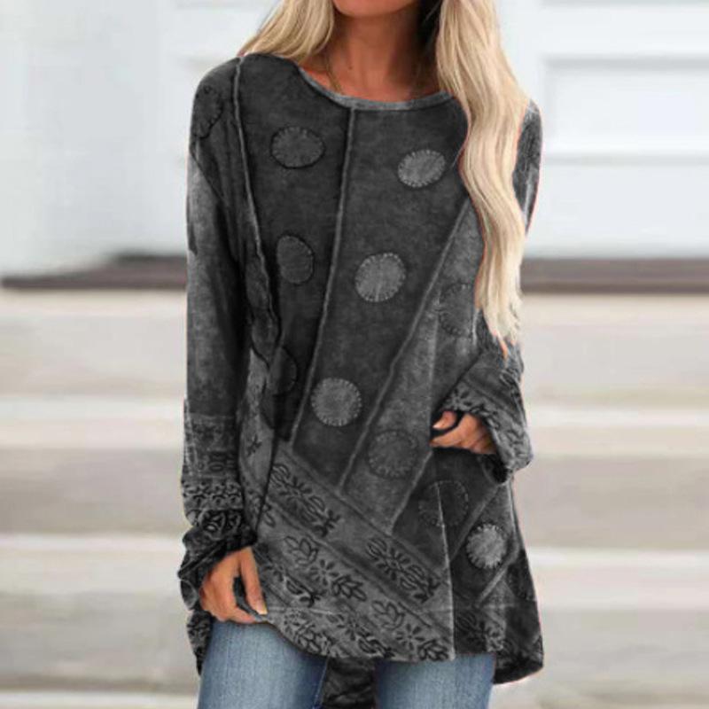 ETST0013 Nieuwe etnische stijl Boho T-shirts Geometrische 3D-print Vrouwen Lange mouw T-shirt Oversized Streetwear Tuniek Tees Tops Vrouwelijke kleding 8XL