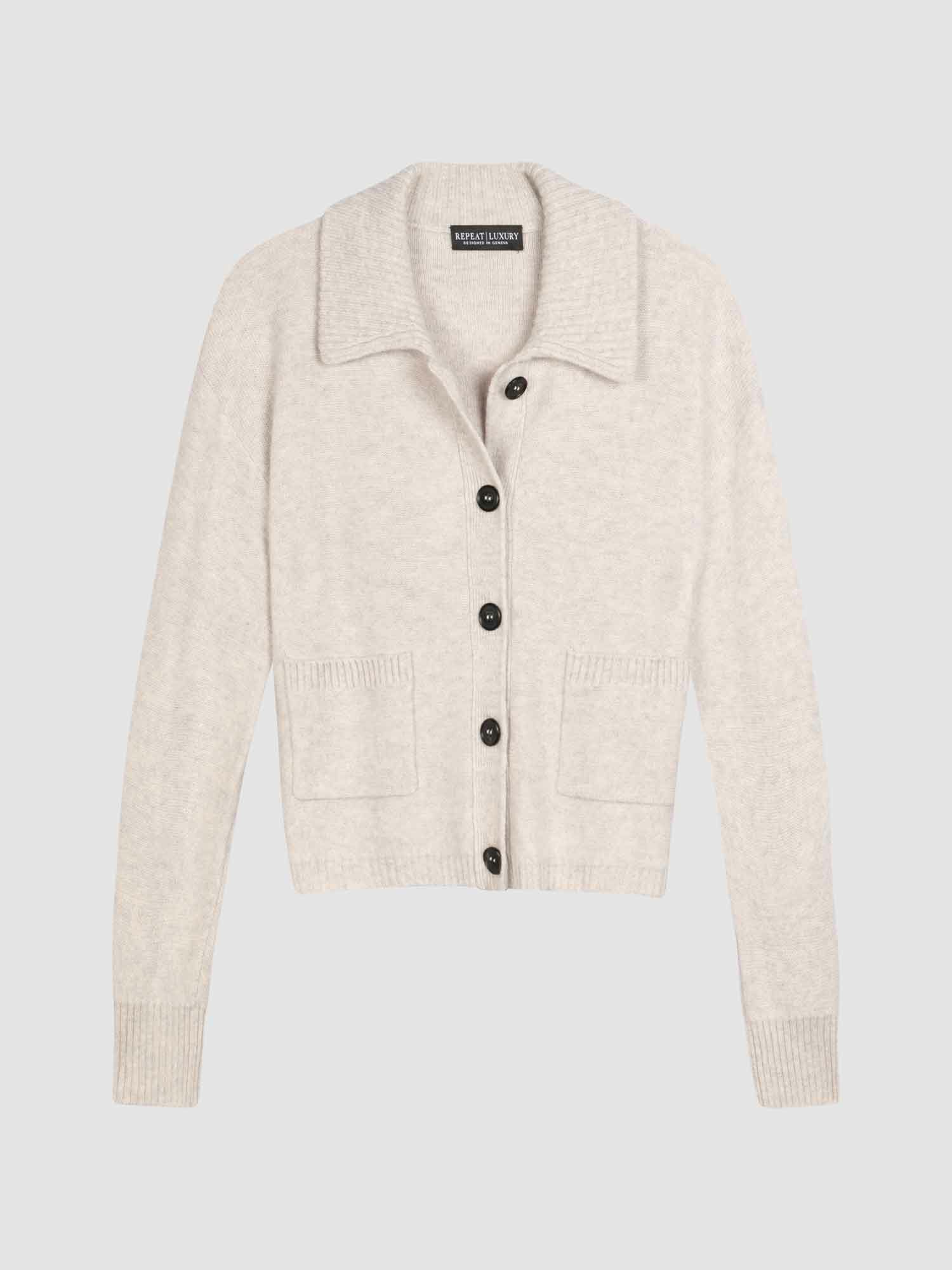 REPEAT cashmere Cashmere cardigan met polokraag