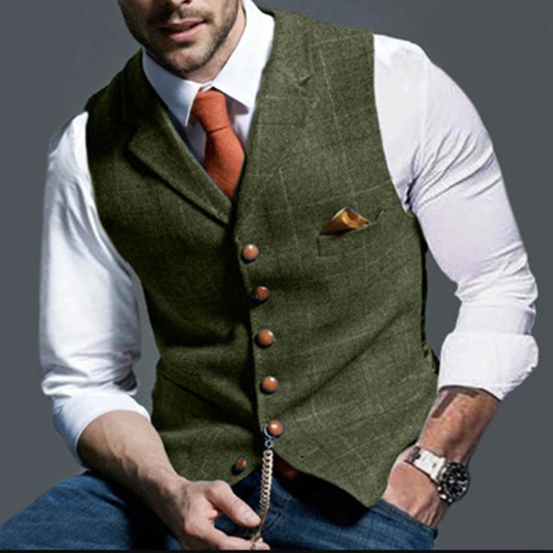 Home2 Herenvest visgraat Tweed gilet Vintage formele inkeping revers Retro M