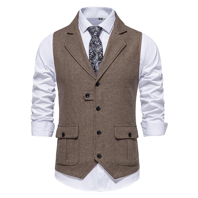 Cozy  Up Cosy Up Heren Tweed Pak Vintage Vest Visgraat Wol Prom Gilet Bruidsjonkers XXL koffie