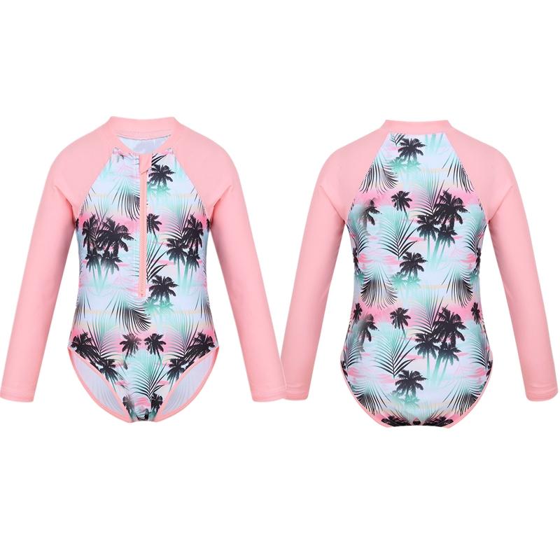 YOOJIA Kinderen Meisjes Eendelig Rash Guard-badpak met lange mouwen en bedrukte badpak met ritssluiting 11-12 Years lichtroze kleur