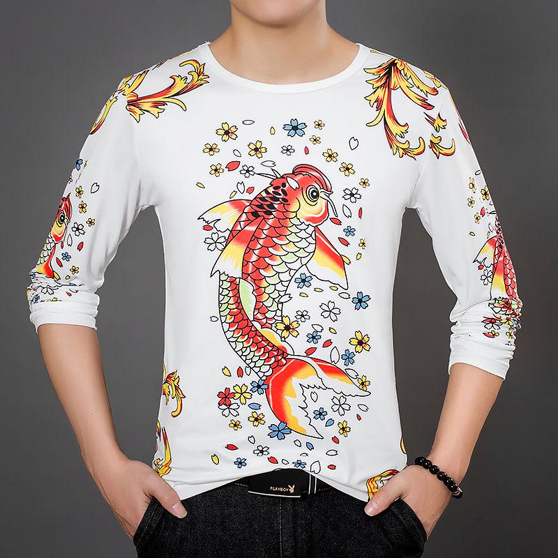 WTEMPO T-shirt met lange mouwen 3D-geprint casual T-shirt voor heren Losse grote maat T-shirt met lange mouwen voor heren L