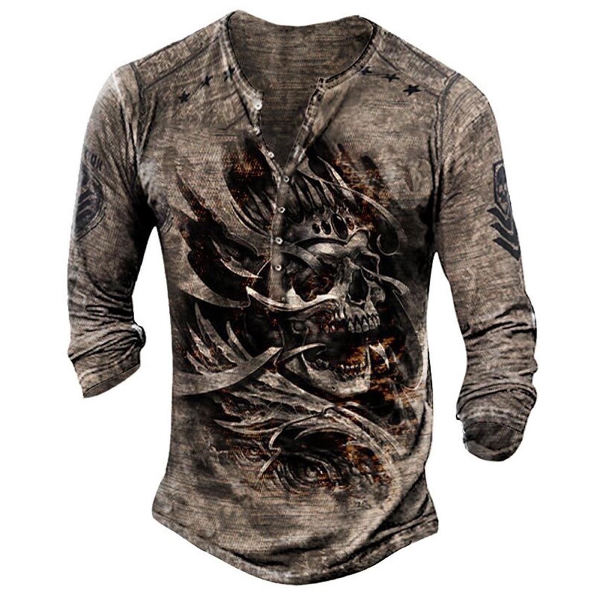 FEGKZLI Fashion Heren T-shirt met lange mouwen in punkstijl, casual, vintage T-shirts in de lente en herfst XXL