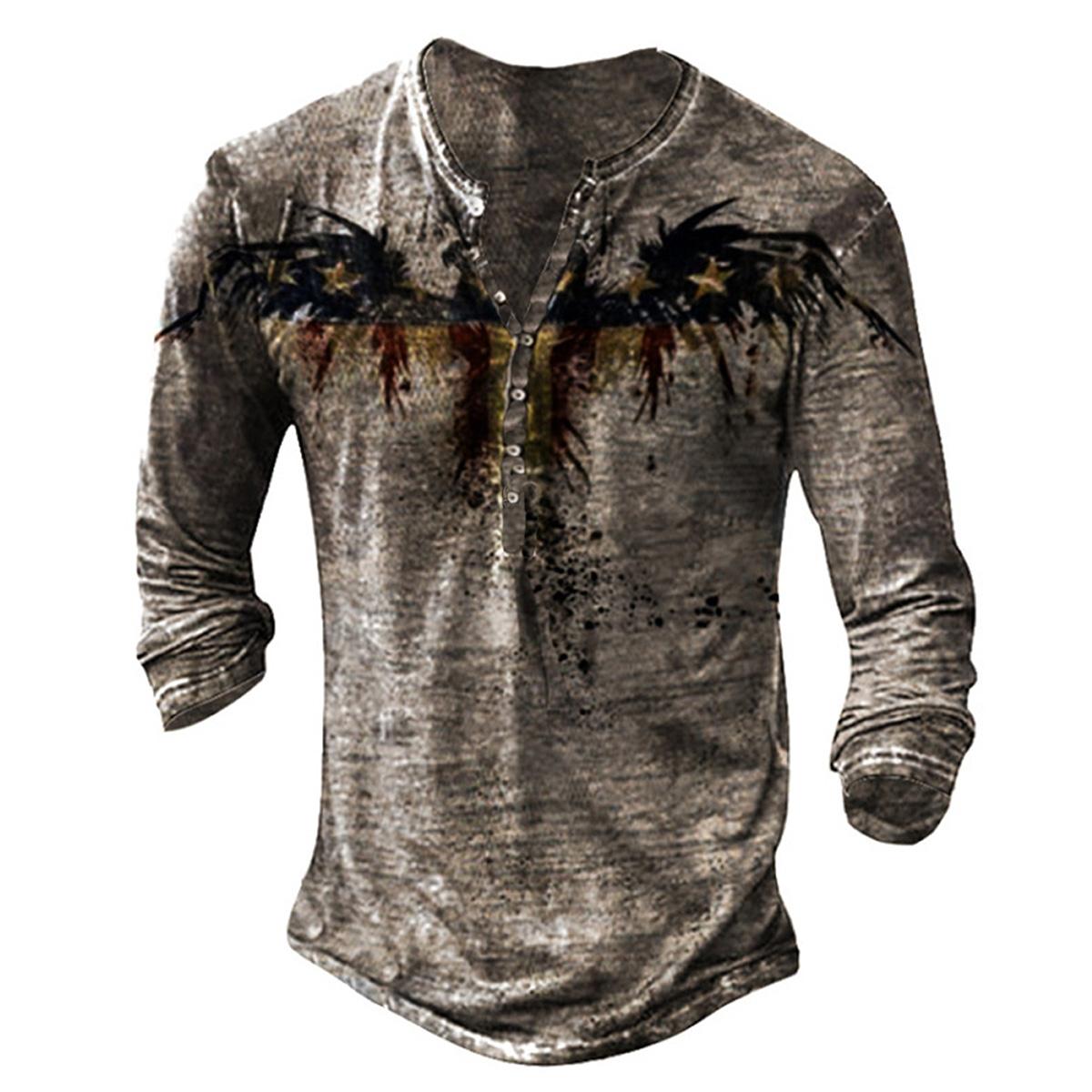 FEGKZLI Fashion Heren T-shirt met lange mouwen in punkstijl, casual, vintage T-shirts in de lente en herfst XXL