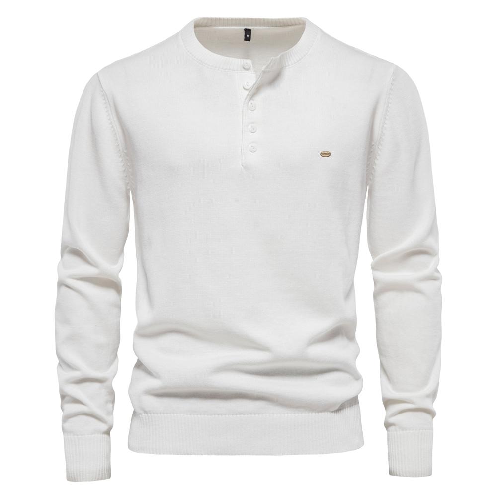 AIOPESON Men Fashion AIOPESON 100% Katoen Heren Pullover Effen Kleur Henley Kraag Knoop Heren Trui Dunne Nieuwe Herfst Hoge Kwaliteit Trui voor Heren USA XL 80-90 kg