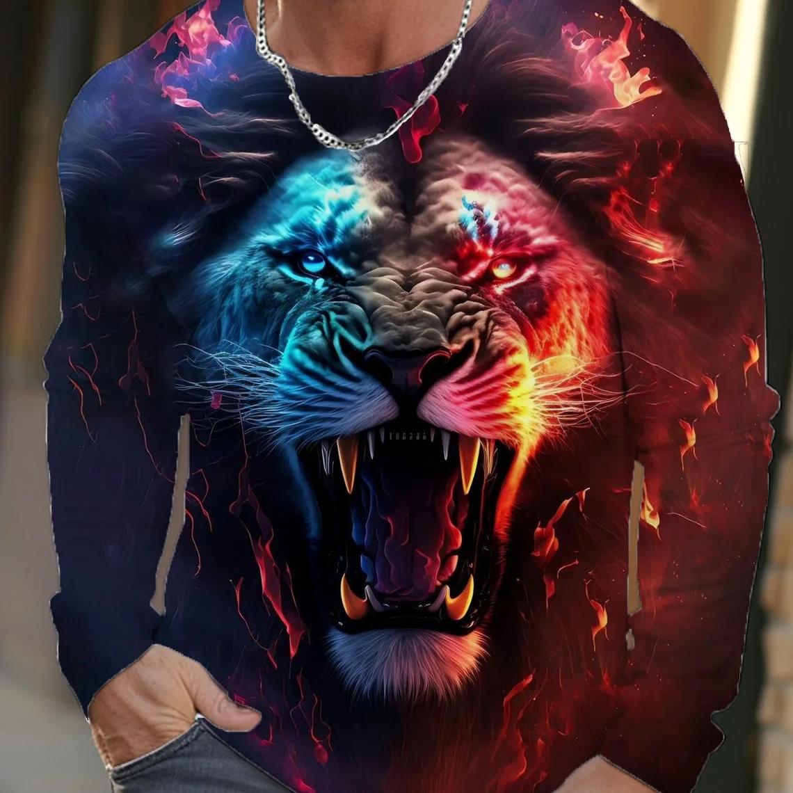 ETST 03 Vintage Heren T-shirt met lange mouwen, 3D-printoverhemden, Mode Dierenwolf Grafische korte mouwen, Oversized streetwear tops, T-shirts M