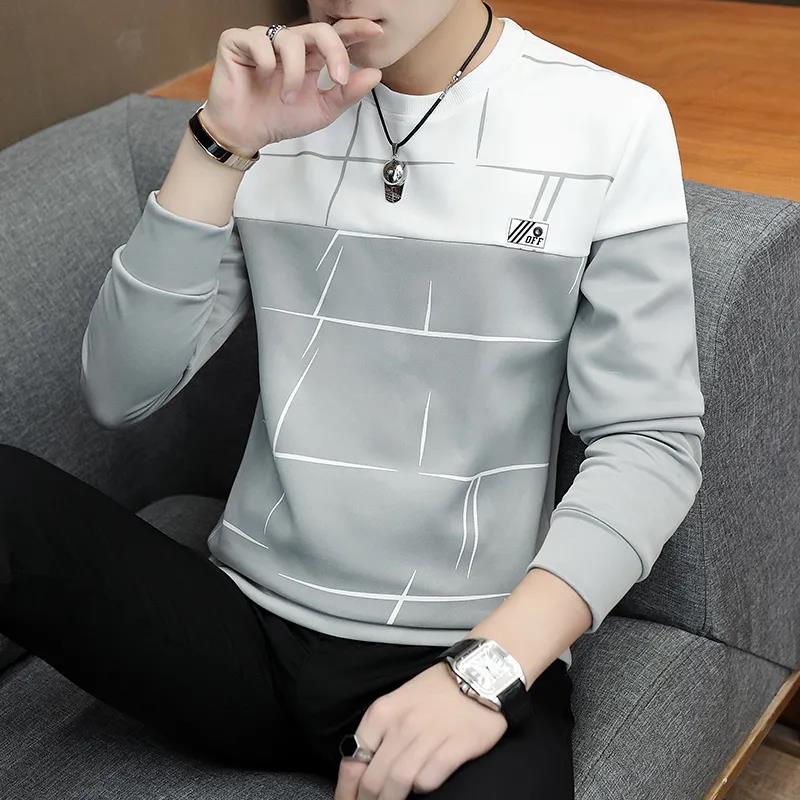 WTEMPO Herfst heren trui ronde hals jeugd warme top slanke dunne trui met lange mouwen dieptepunt shirt M