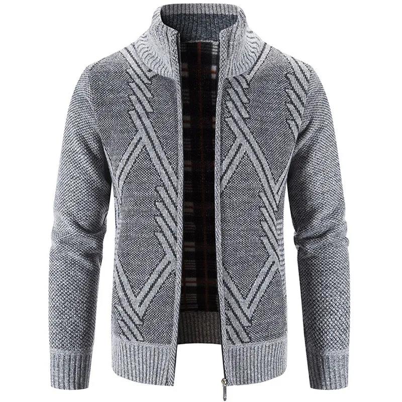 WTEMPO Katoenen herenjas Casual gebreid vest met ritssluiting Mannelijke staande kraag Gestreepte warme wintertrui M