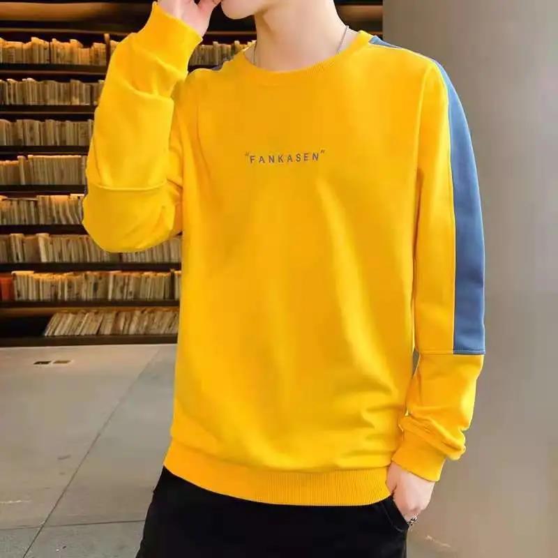 WTEMPO Lente en herfst T-shirt met ronde hals Trui met lange mouwen Koreaanse versie van het trui dieptepunt Shirt Studententrui Casual herenshirt M geel