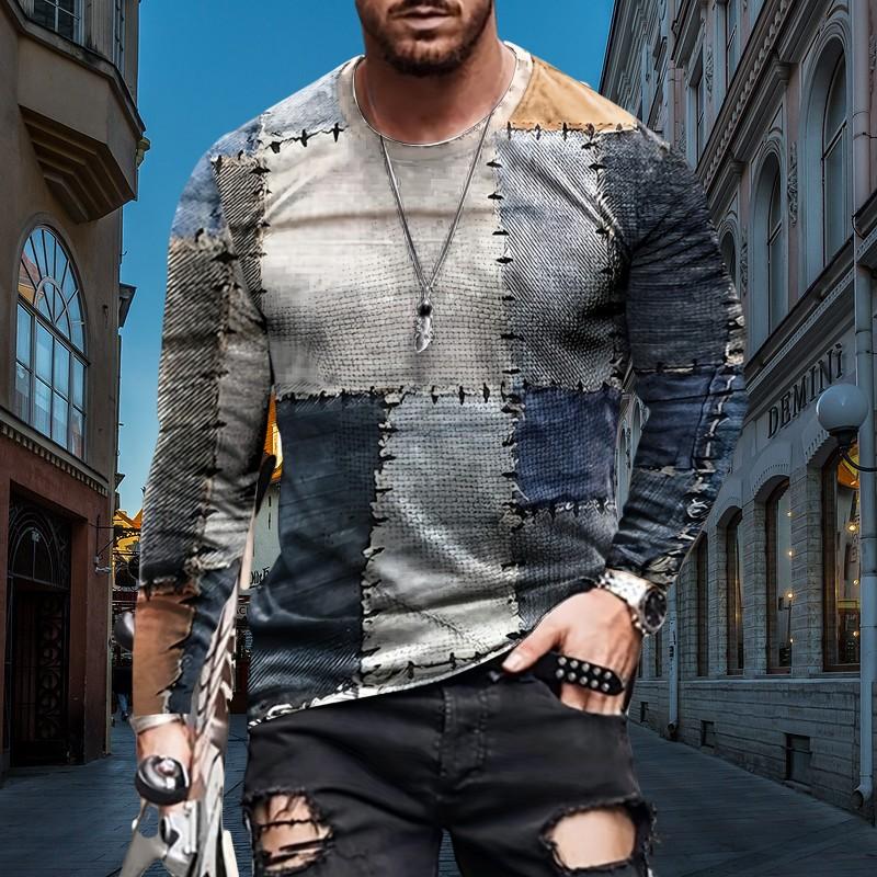 ETST 06 Hip Hop New Geometric 3d Printed Men's Long Sleeve T-Shirt Fashion Street Trend Creative Top Casual O Collar Casual Clothing 2XL