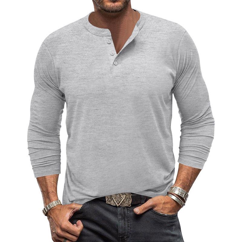 Fashion human Heren T-shirt met lange mouwen, ronde hals, Henley-shirt, modieuze heren bodyshirts, veelzijdige casual tops M lichtgrijze kleur