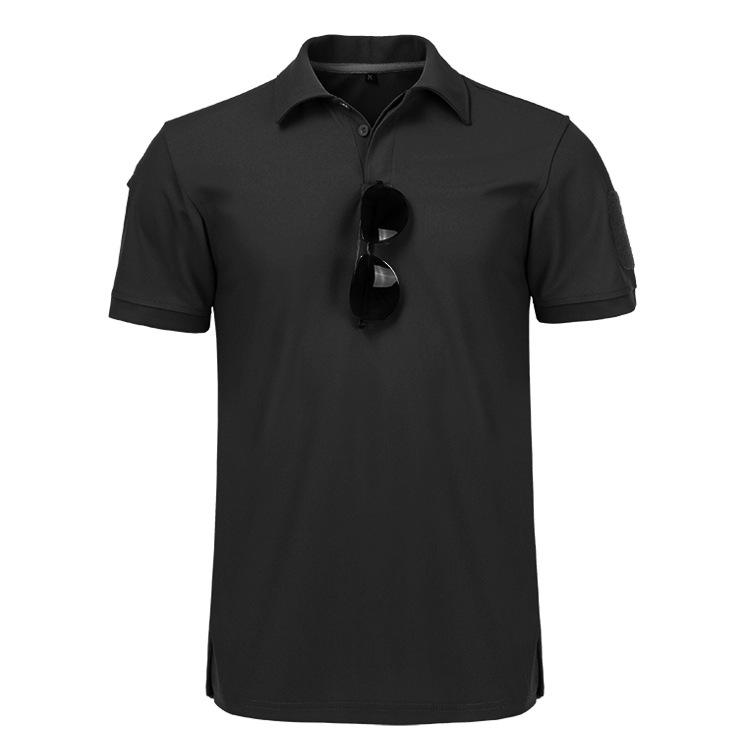SHIZI Heren sneldrogende geborduurde poloshirts zomer op maat grote militaire kleding tactische effen turn-down leger-T-shirts XXL zwart