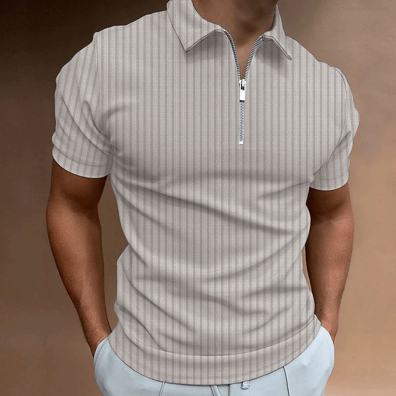 WTEMPO Merk Zomer Heren Polo Shirt Rits Streep Korte Mouw Top Fitness Sport Casual Heren Comfortabele Zachte Polo Shirts XXXL grijs