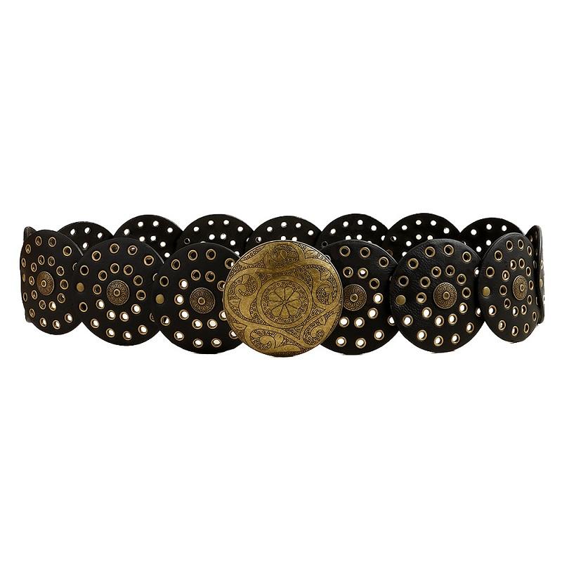 COOLERFIRE FASHION Dames westerse denim riem van hoge kwaliteit metalen holle dames trend brede tailleband vintage gepersonaliseerde ronde riemen DT148 115CM