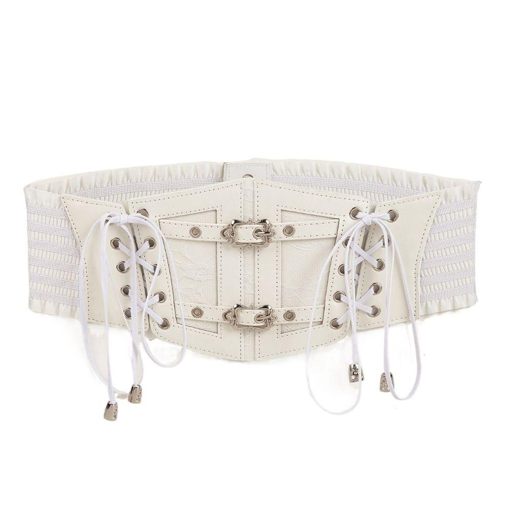 Aoxuanopre Verstelbare Corset Riem Leer Brede Taille Corset Mode Kant Cummerbunds Outfits wit