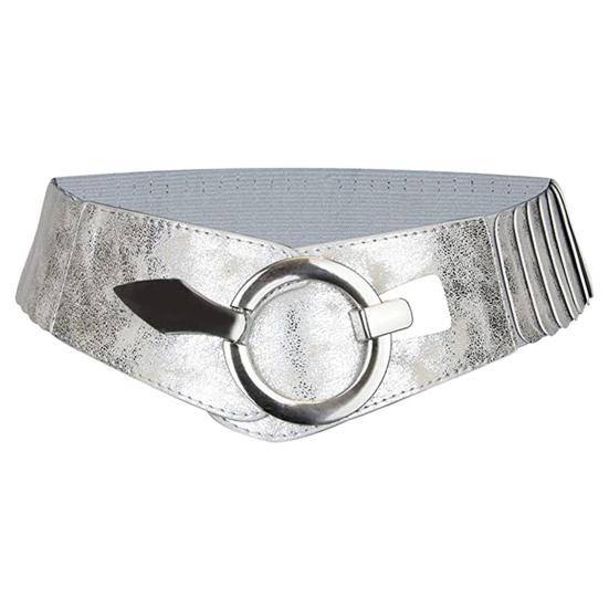 Fashion Houses Brede elastische riem voor dames, veelzijdige effen kleur, elastische jurkriem, kunstleren legering, gesp tailleband zilver