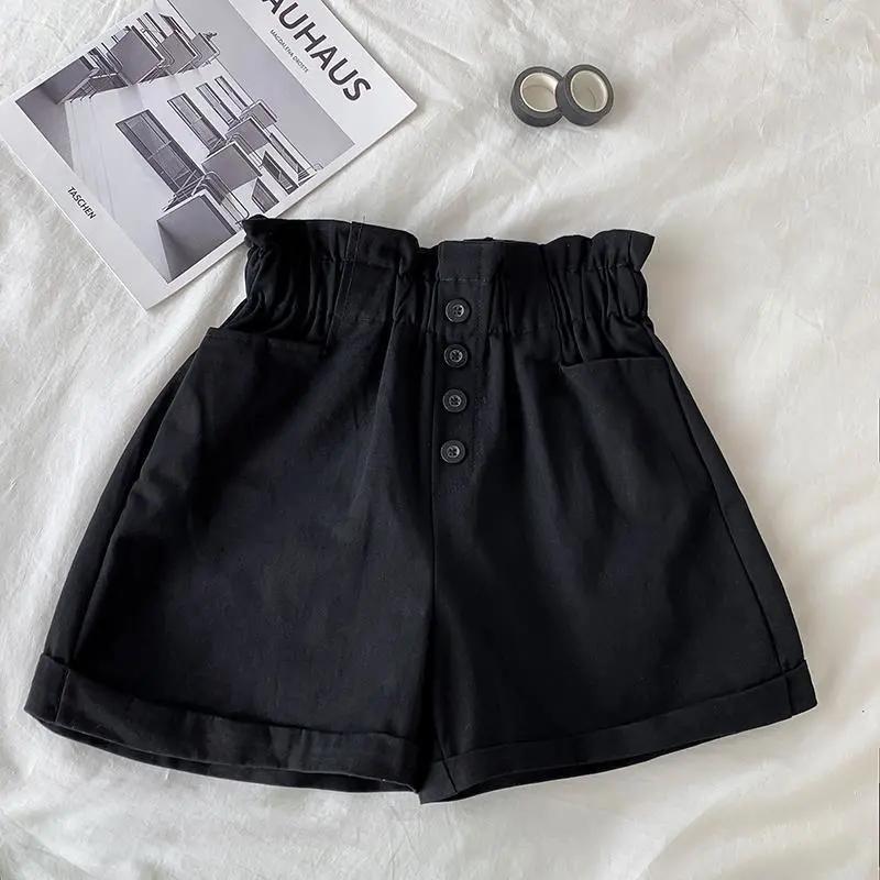 WTEMPO Kinderbroeken Zomer Meisjes Casual Kindershorts Zomer Losse hoge taille shorts Knoopbroek 150 zwart