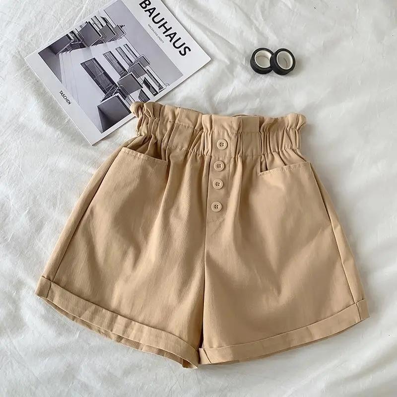 WTEMPO Kinderbroeken Zomer Meisjes Casual Kindershorts Zomer Losse hoge taille shorts Knoopbroek 130