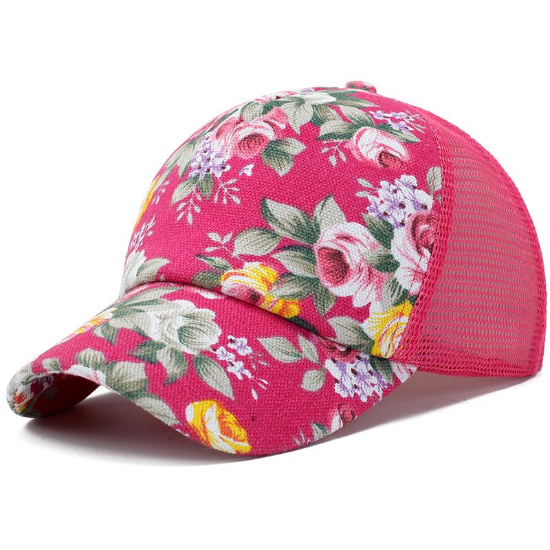 WTEMPO Zonnebrandcrème Rose Bloemenprint Baseball Cap Sport Mesh Caps Ademende Casual Golf Hoeden Snapback Hoed rozerode kleur