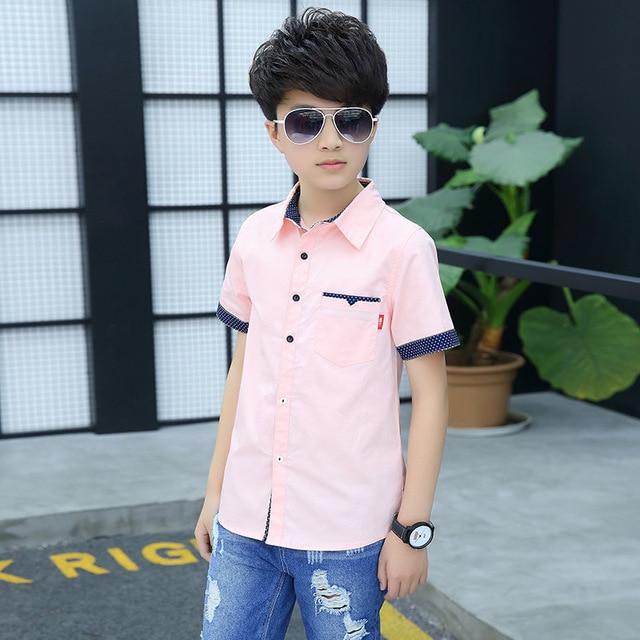 Molly Show School Jongens Shirts Korte Mouw Blouses Voor Jongens Kinderkleding Katoen Turn-Down Kraag Kinderen Tops 5 7 9 11 13 15 Jaar Oud 130cm