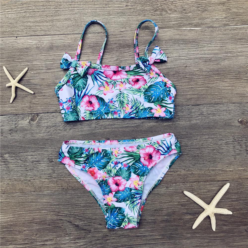 Fox Swimwear Meisjes bikini schattige flamingo print tweedelige strandkleding kind split badmode badpak babybadpak 7-8 years blauw