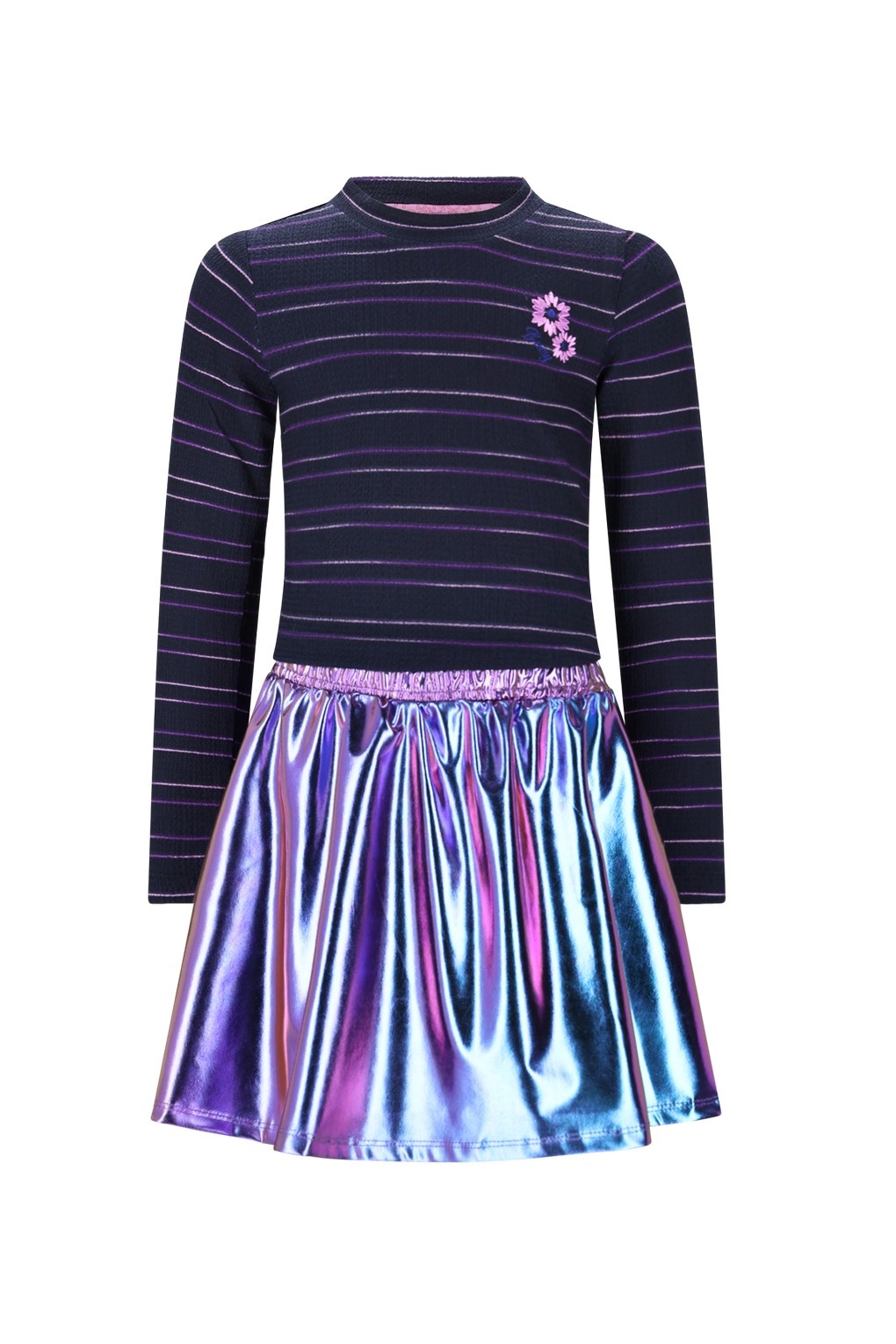 B.Nosy winter jurk meisjes - navy blauw/paars - Donia - gestreept, metallic rok