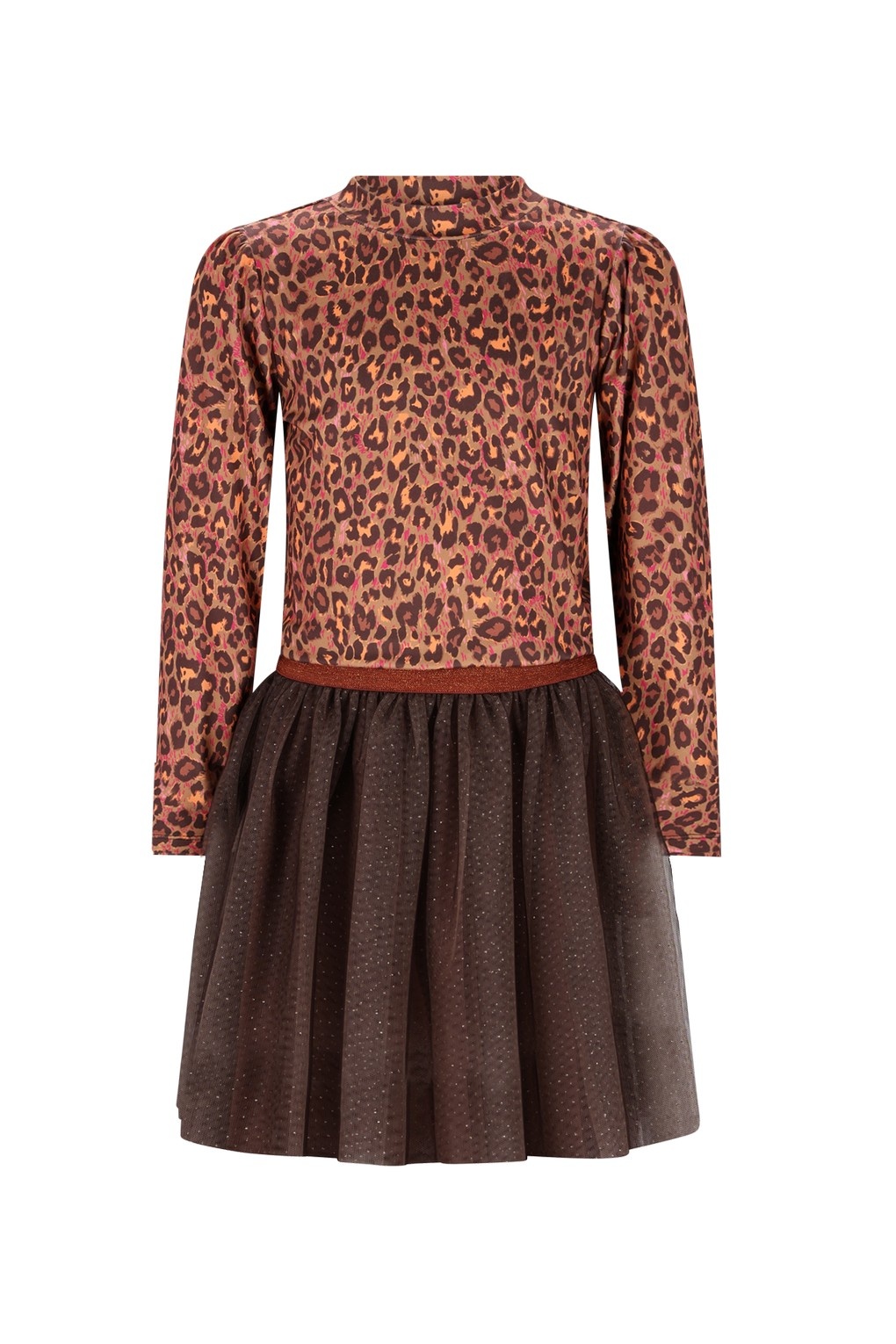 B.Nosy winter jurk meisjes - bruin - Dina - mesh rok, luipaard