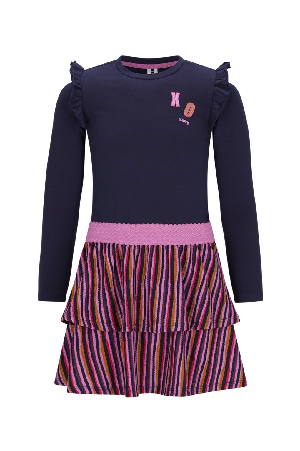 B.Nosy winter jurk meisjes - navy blauw - Daphne - 2 laagjes met print rok