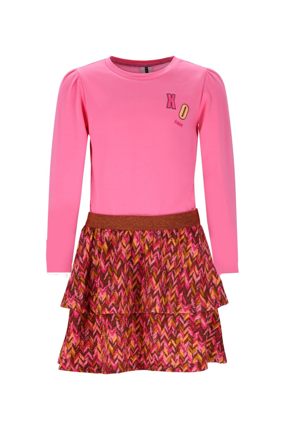B.Nosy winter jurk meisjes - roze - Daphne - 2 laagjes met print rok