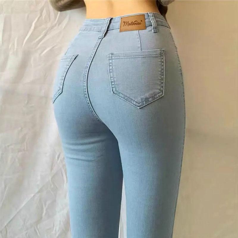 WTEMPO Grote maat elastische hoge taille jeans Dames skinny elastische slanke denim broek Vintage gewassen heuplift potlood denim broek 25