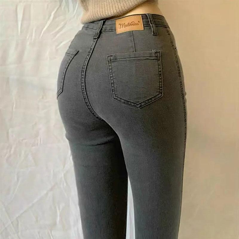 WTEMPO Grote maat elastische hoge taille jeans Dames skinny elastische slanke denim broek Vintage gewassen heuplift potlood denim broek 31