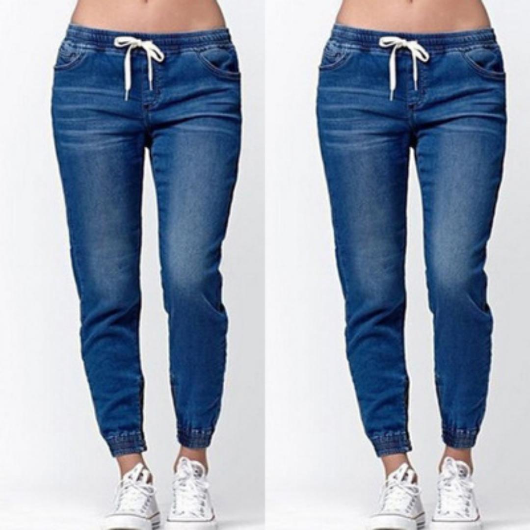 Zhuoneng Clothing Losse grote maat jeans met elastische taille en lantaarnbroek met gesloten pijpen Damesjeans 5XL
